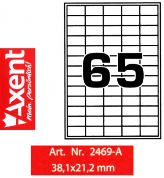 Етикетки самоклеючі 65 шт. на аркуші, 38,1 х 21,2 мм (100 аркушів) Axent 2469-А