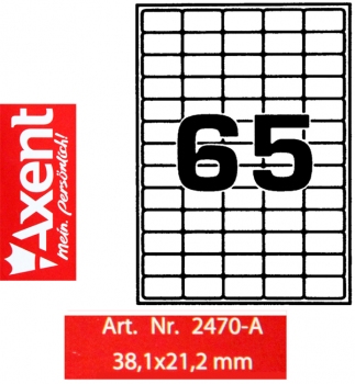 Етикетки самоклеючі 65 шт. на аркуші, 38,1 х 21,2 мм, закруглені кути (100 аркушів) Axent 2470-А