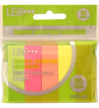 Закладки індекс-регистри паперові 51х15 мм (5 кольорів по 50 арк.) LEO L1216 (170147)