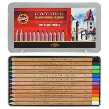 Художній комплект (олівець-пастель 12 кольорів) в металевій упаковці, Koh-i-noor Gioconda 8827012005PL