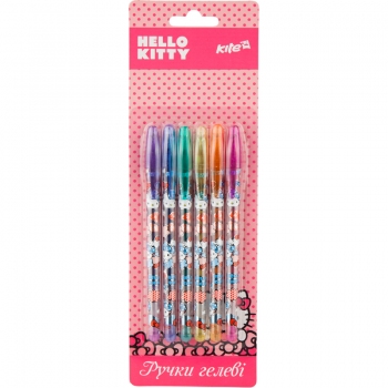 Комплект кольорових гелевих ручок з глітером 6 кольорів Kite Hello Kitty HK17-037