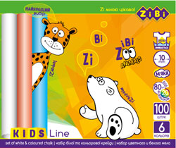 Крейда біла + кольорова, кругла, 100 штук, картонна коробка, KIDS Line ZiBi ZB.6718-99