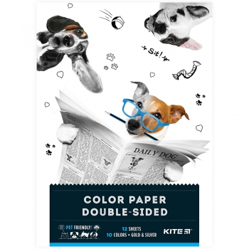 Папір кольоровий двостронній 12 арк., 12 кольорів А4 Dogs Kite k22-287