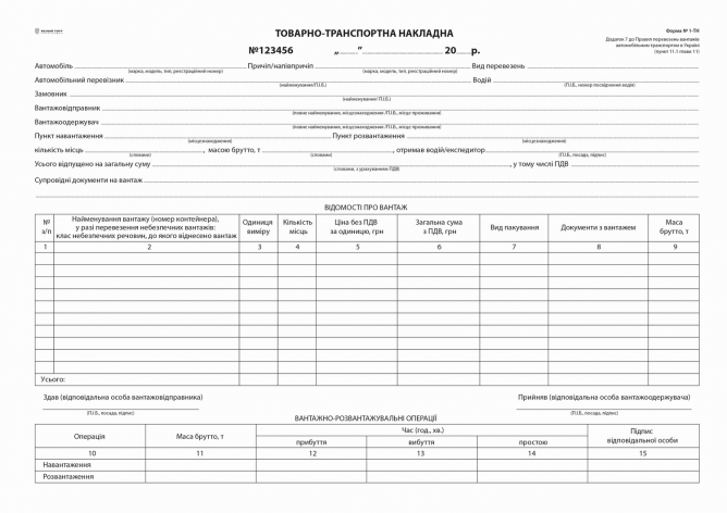 Товарно-транспортна накладна з нумерацією 100 арк. самокоп. (4 х 25)