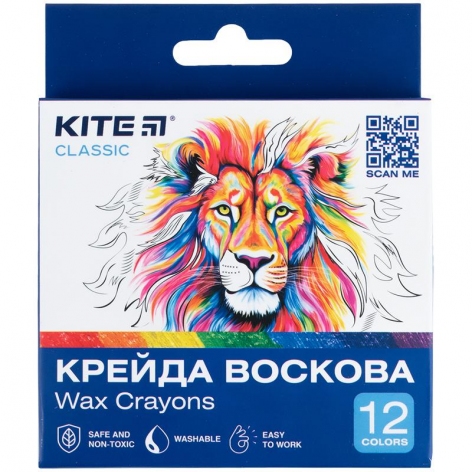 Крейда воскова, 12 кольорів в упаковці Classic Kite k-070