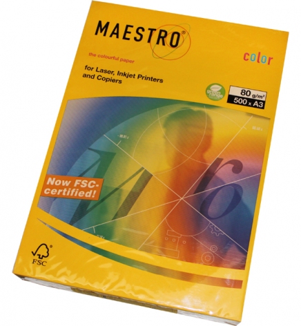 Бумага Maestro Color Intensive A3 80 г/м2, 500 л Sun Yellow (тёмно-желтый) SY40
