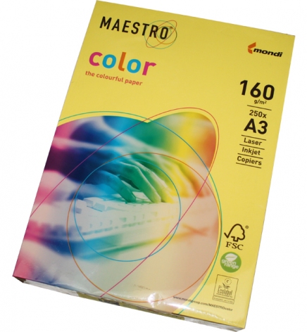 Папір Maestro Color Intensive A3 160 г/м2, 250 арк. Canary Yellow (жовтий) CY39