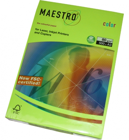 Бумага Maestro Color Neon A3 80 г/м2, 500 л Green Neogn (зеленый неоновый)