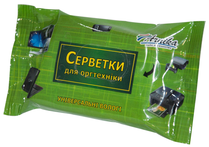 Серветки для чистки оргтехніки універсальні, 15штук в упаковці Арніка 30665