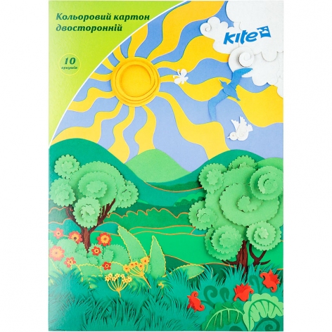 Картон цветной двусторонний А4 10 листов, 10 цветов Kite K17-255