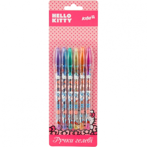 Комплект кольорових гелевих ручок з глітером 6 кольорів Kite Hello Kitty HK17-037