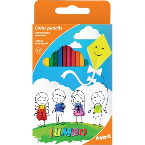 Олівці кольорові тригранні 12 кольорів Jumbo Kite K17-048