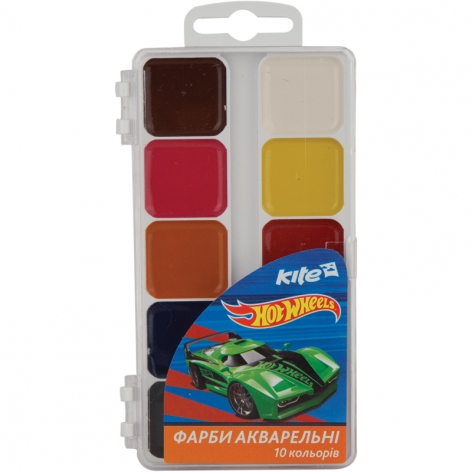 Краски акварельные 10 цветов в пластиковой упаковке Kite Hot Wheels HW17-060
