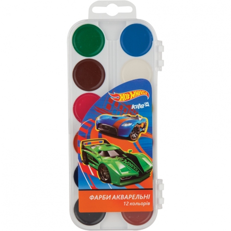 Краски акварельные 12 цветов в пластиковой упаковке Kite Hot Wheels HW17-061