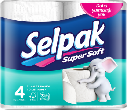 Папiр туалетний целюлозний Selpak, 4 рулона в пакуванні, тришаровий, білий Selpak sp.04492