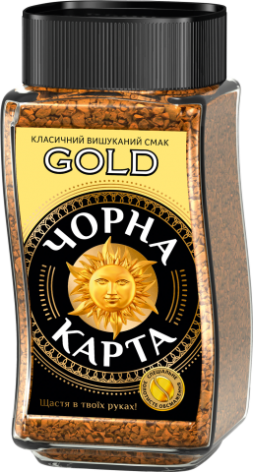 Кава розчинна Чорна Карта Gold, скляна упаковка 190г, ck.51156
