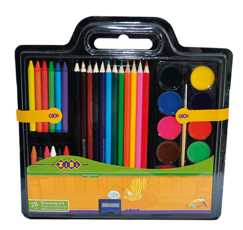 Комплект для малювання (фарби, кольорові олівці, воскова крейда, пензлик, чинка), KIDS Line ZiBi ZB.6400