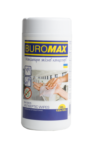 Серветки антисептичні, вологі, 100 штук в тубі Buromax BM.0805