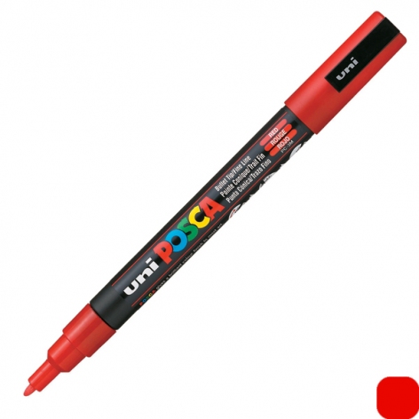 Художній маркер-фарба POSCA 0,9 -1,3 мм, конусний письмовий вузол, червоний, uni PC-3M.Red