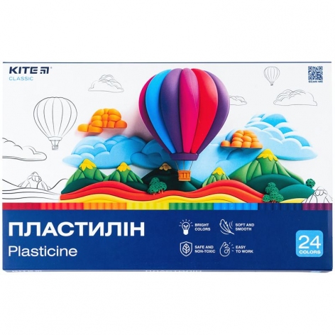 Пластилін, 24 кольори, 480 г. Classic Kite k-089