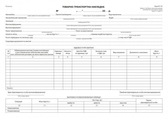 Товарно-транспортна накладна А4 100 аркушів офсет без нумерації