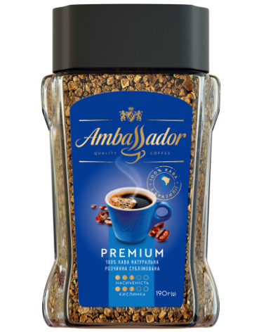Кава розчинна Ambassador Premium, скляна упаковка 190г, am.53446