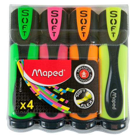 Комплект текстових маркерів FLUO PEPS Ultra Soft 1-5 мм клиновидний письмовий вузол 4 штук MAPED MP.746047