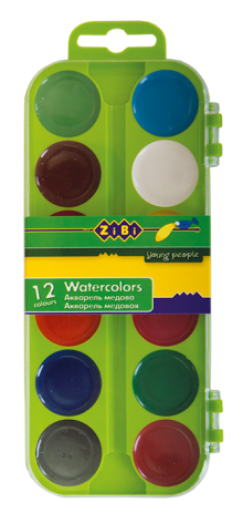 Фарби акварельні  12 кольорів, салатовий футляр KIDS Line ZIBI ZB.6521-15