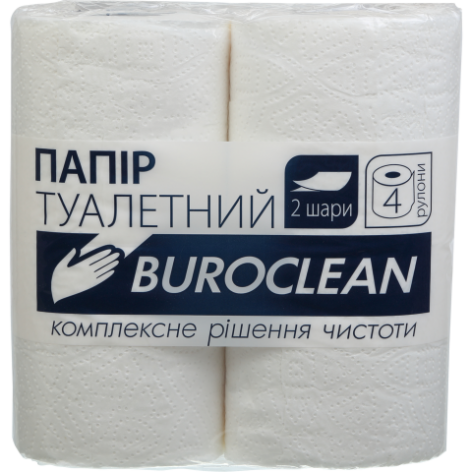 Папiр туалетний целюлозний, 4 рулона в пакуванні, на гільзі, двошаровий, білий Buroclean 10100011
