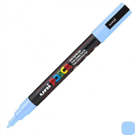 Художній маркер-фарба POSCA 0,9 -1,3 мм, конусний письмовий вузол, небесно-синій, uni PC-3M.Sk.Blue
