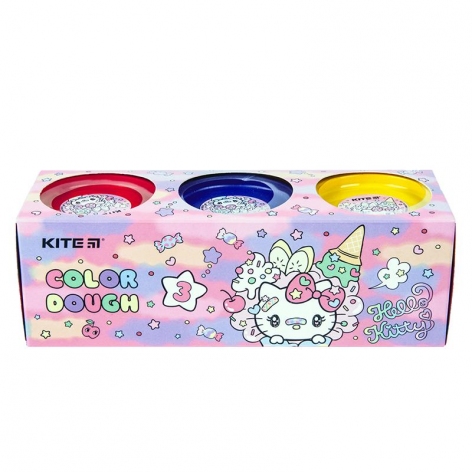 Тісто кольорове з формочками, 3 кольори по 75 г. Hello Kitty Kite hk23-151