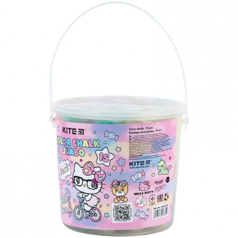 Крейда кругла, кольорова JUMBO у пластиковому кошику 15 штук Hello Kitty Kite hk24-074