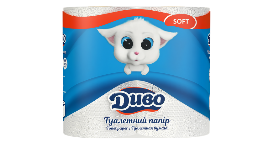 Папiр туалетний целюлозний SOFT, 4 рулона в пакуванні, на гільзі, двошаровий, білий Диво тп.дв4б