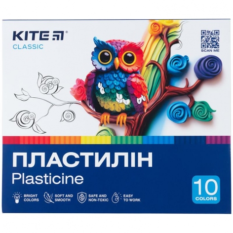 Пластилін, 10 кольорів, 200 г. Classic Kite k-084