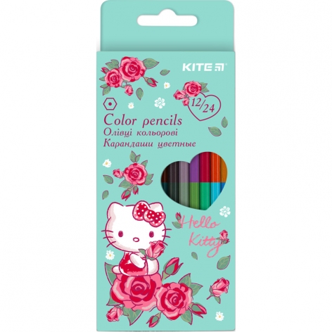 Олівці кольорові двосторонні 12 штук 24 кольори серія Hello Kitty Kite hk20-054