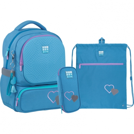 Набір рюкзак + пенал + сумка для взуття Kite WK 728 блакитний set_wk22-728m-1