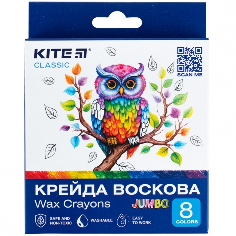 Крейда воскова Jumbo, 8 кольорів в упаковці Kite Classic Kite k-076