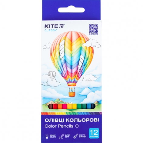 Олівці кольорові 12 кольорів в упаковці Classic Kite k-051