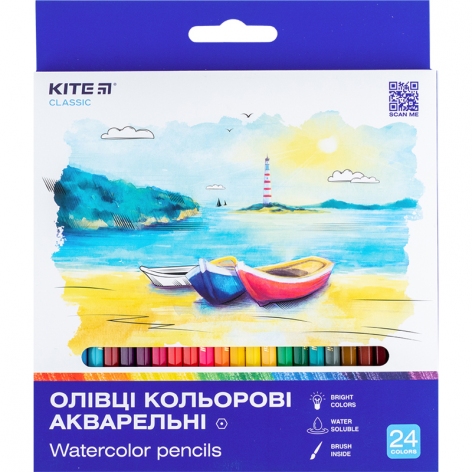 Олівці кольорові акварельні 24 кольори Classic Kite k-1050