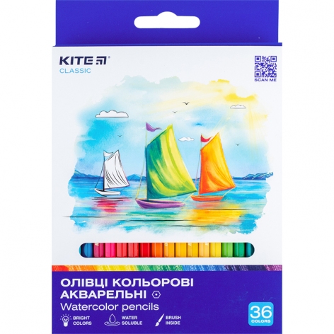 Олівці кольорові акварельні 36 кольорів Classic Kite k-1052