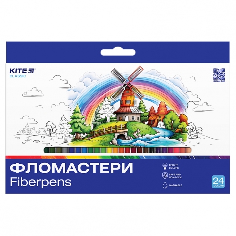 Фломастери 24 кольори в картонній упаковці Classic Kite k-456