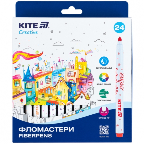 Фломастери, набір 24 кольори Creative Superwashable Kite k-1153