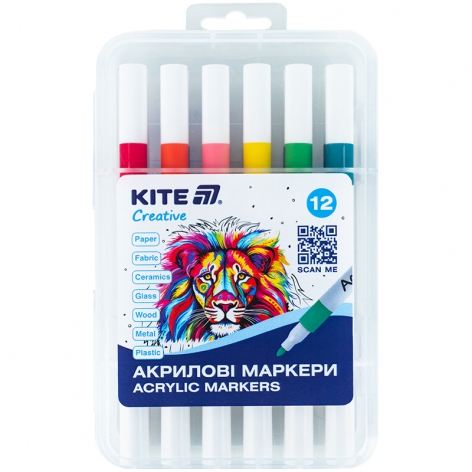Маркери акрилові, набір 12 кольорів Creative Kite k-1156
