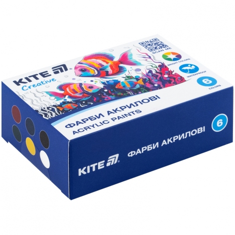 Фарби акрилові, 6 кольорів, 20 мл, Kite Creative Kite k-271
