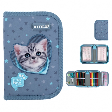 Пенал на одне відділення з двома відворотами з наповненням Studio Pets-3 Kite sp25-622h-3