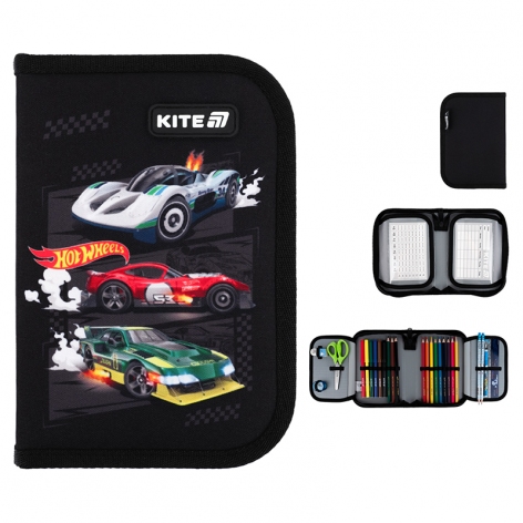 Пенал на одне відділення з двома відворотами з наповненням Hot Wheels-1 Kite hw25-622h-1