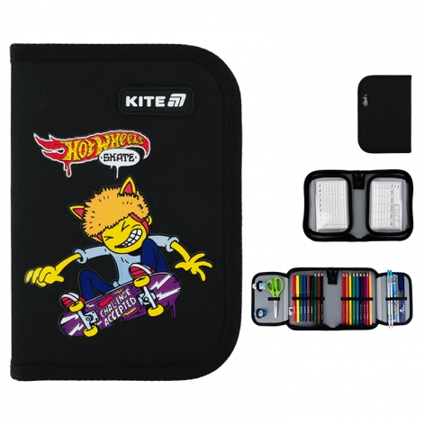 Пенал на одне відділення з двома відворотами з наповненням Hot Wheels-2 Kite hw25-622h-2