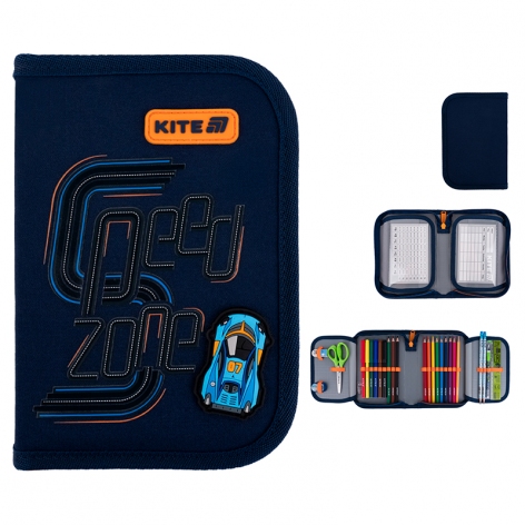 Пенал на одне відділення з двома відворотами з наповненням Speed Zone Kite k25-622h-4
