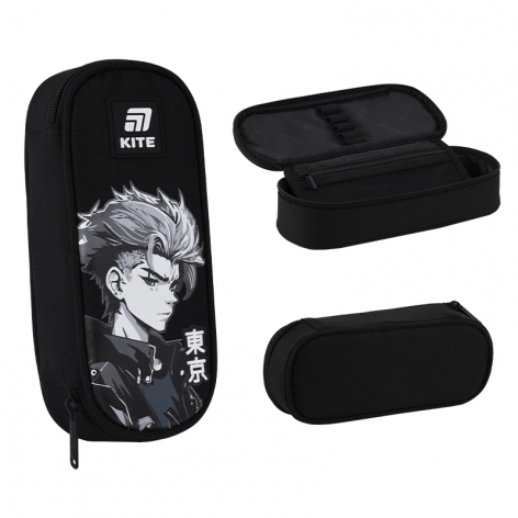 Пенал на одне відділення з органайзером без наповнення Anime Boy Kite k25-599-12
