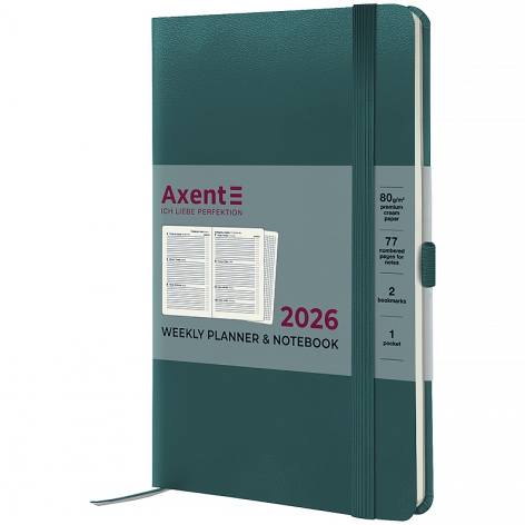 Щотижневик датований 2026 Partner Strong, 125*195, малахітовий AXENT 8505-26-31-a